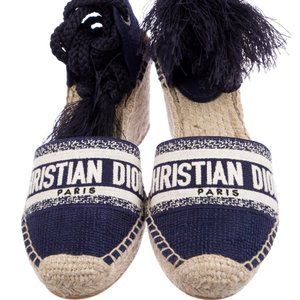CHRISTIAN DIOR Printed Fringe Trim Accent Espadrilles Size: 7